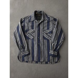 Vintage 1970s Sir Walter Wool Blend Striped Button-Up Flannel Shirt Blue M